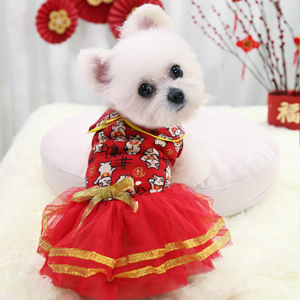 Vestido de Año Nuevo de Vellón Delgado para Mascotas