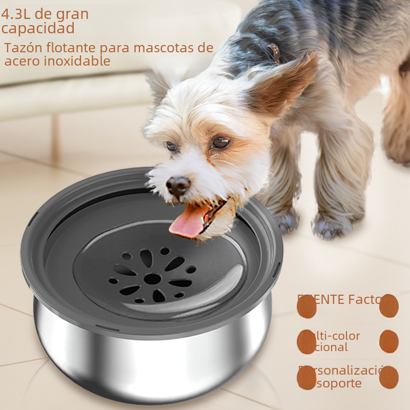 Cuenco Grande de Agua para Mascotas de Acero Inoxidable con Protector Contra Salpicaduras