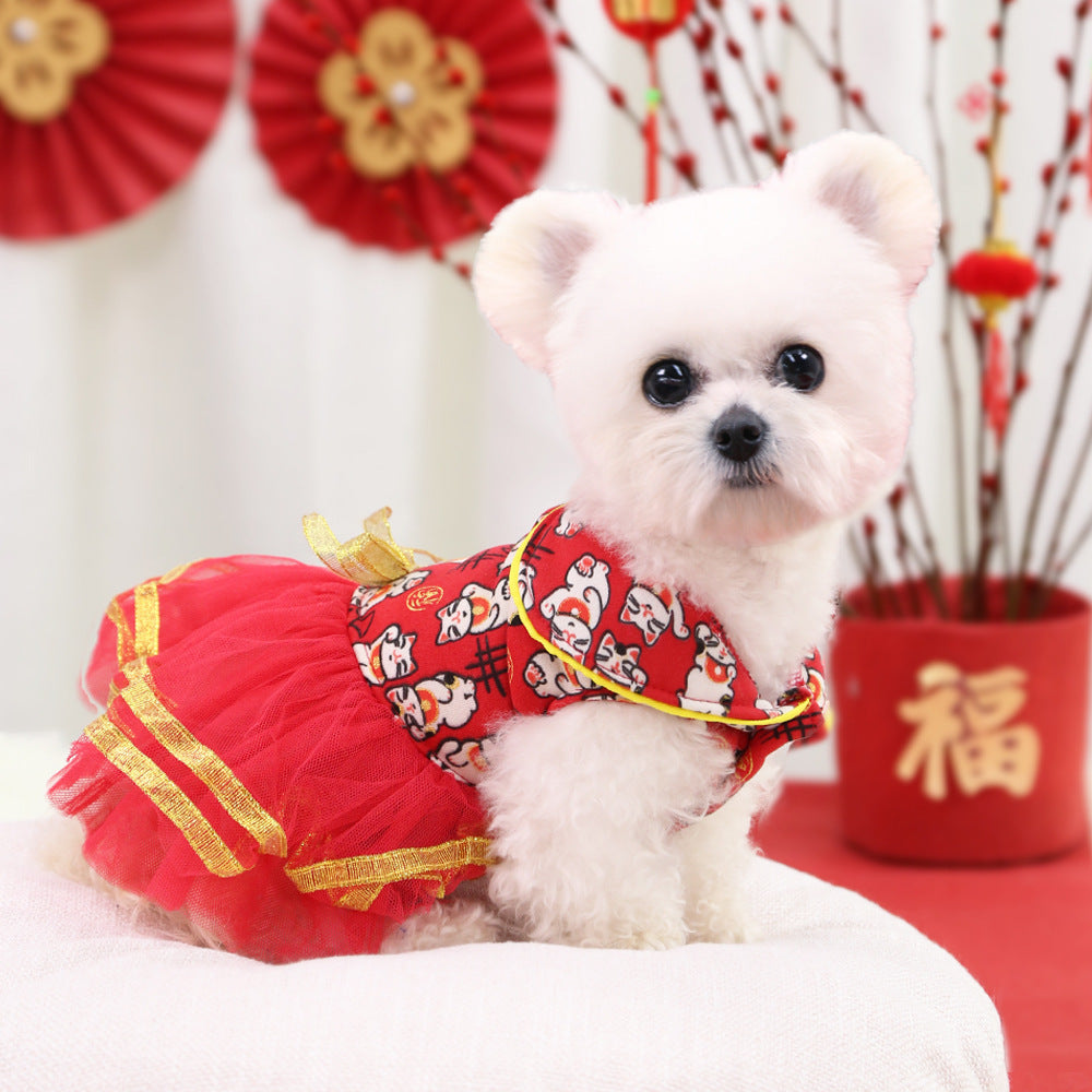 Vestido de Año Nuevo de Vellón Delgado para Mascotas