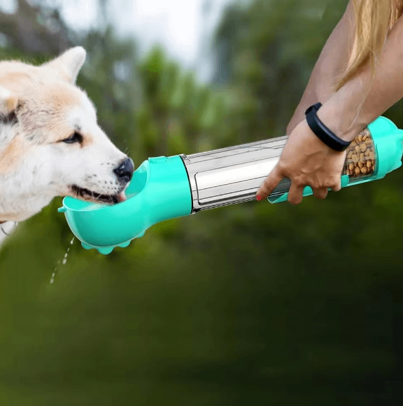 Botella de Agua Portátil 3-en-1 para Perros y Dispensador de Comida