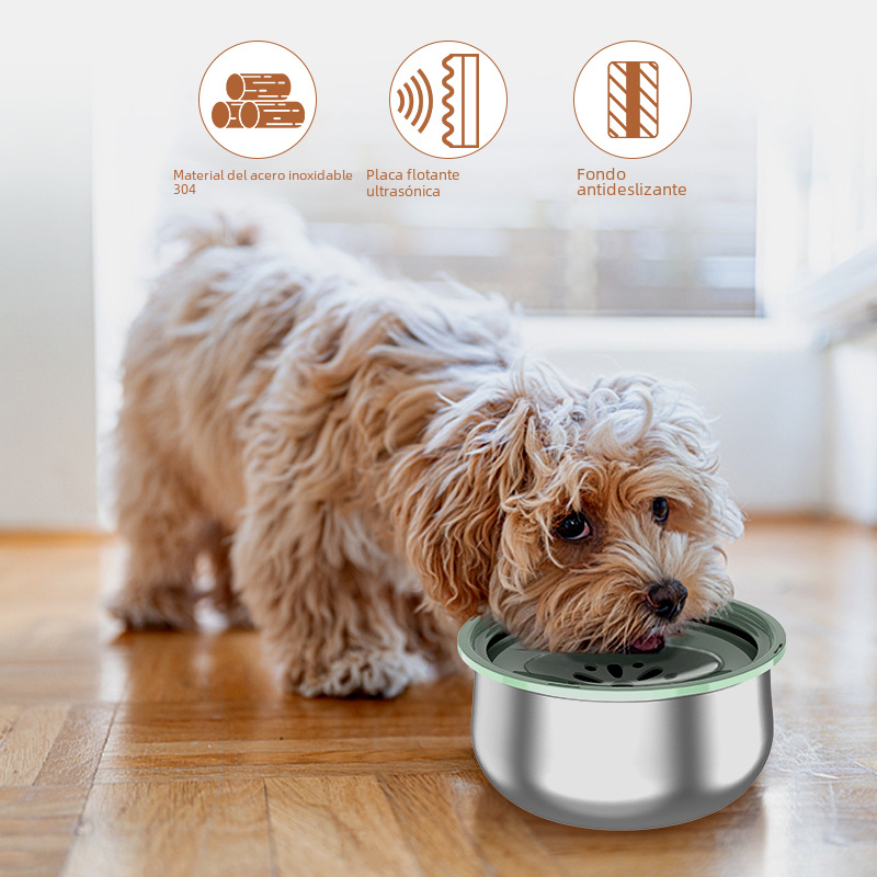 Cuenco Grande de Agua para Mascotas de Acero Inoxidable con Protector Contra Salpicaduras